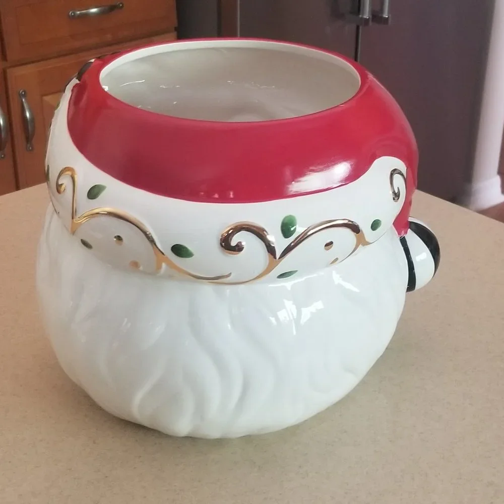 RARE MACKENZIE CHILDS SANTA COURTLY CHECK CHRISTMAS HOLIDAY PLANTER POT DECOR